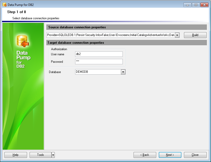 Step 1 - Setting connection properties