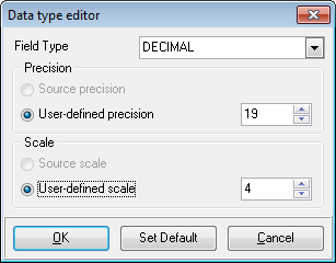 Step 4 - Setting options - Global type mapping - Data type editor