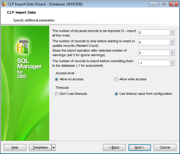 CLP Import - Specifying additional parameters