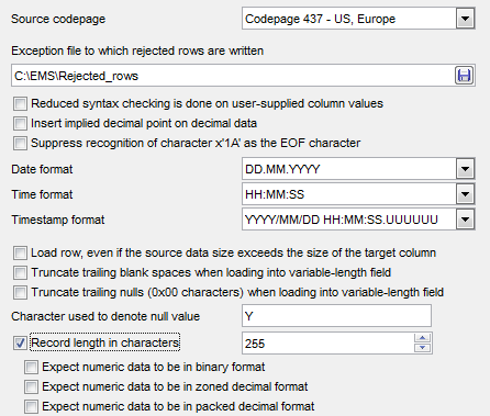 CLP Load - Specifying advanced file modifiers - ASC