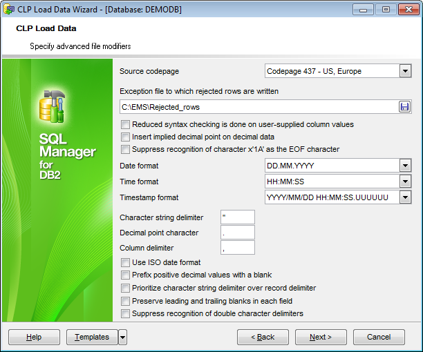 CLP Load - Specifying advanced file modifiers - DEL