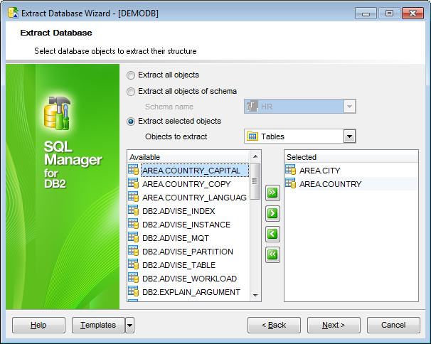 Extract Database - Selecting objects for structure extraction