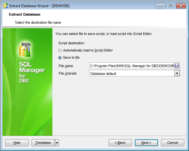 Extract Database - Specifying destination file name