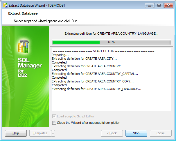 Extract Database - Start of extraction process