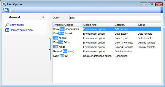 Find Option dialog