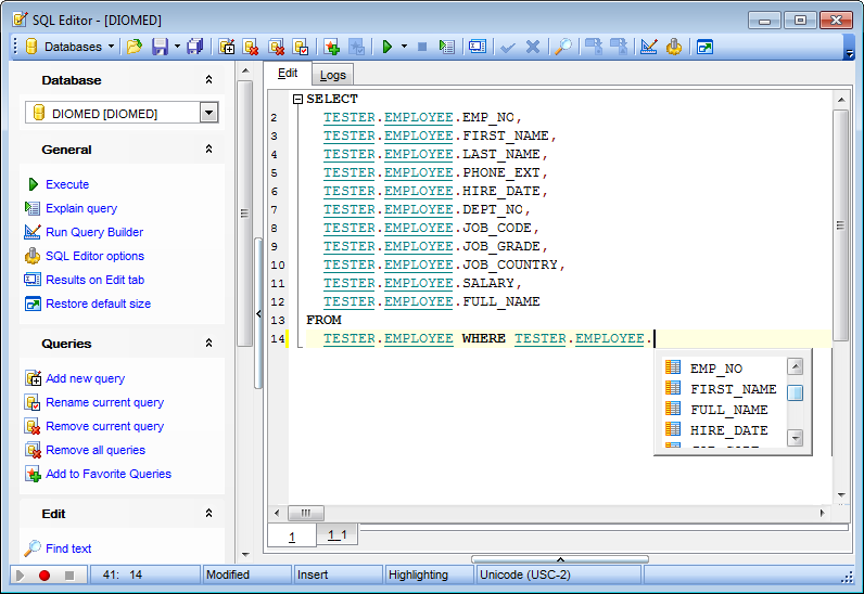 SQL Editor - Working with SQL Editor area