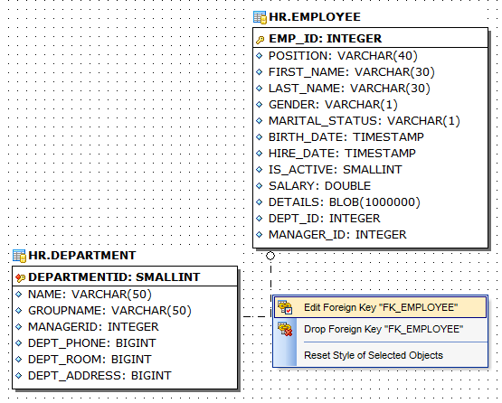 VDBD - Creating relations - Context menu