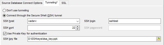 Managing Projects - Setting DB options - Tunneling