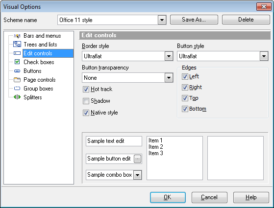 Visual Options - Edit controls