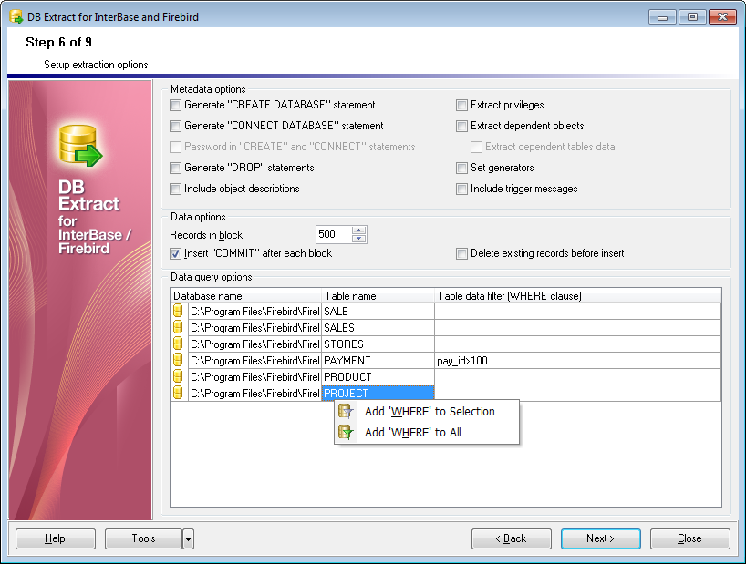 hs2113 - Step6 - Setting up extraction options