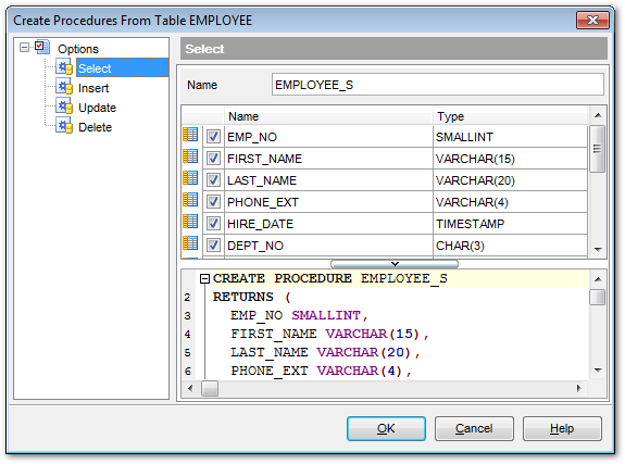 Tables - Create Procedure from Table - SELECT