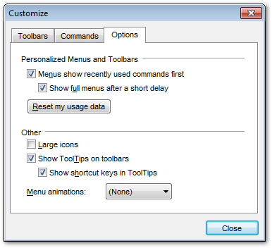 Appendix - Customize - Options