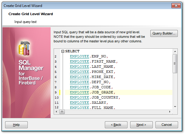 Create Grid Level - Defining source for detail level - Query