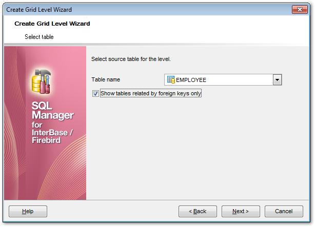 Create Grid Level - Defining source for detail level - Table