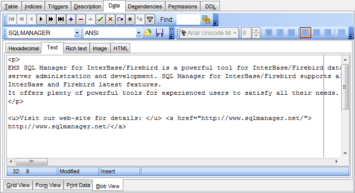 Data View - BLOB View - Text