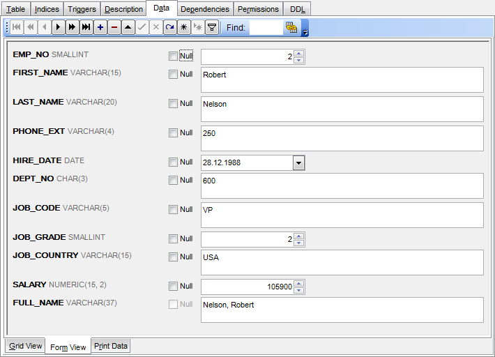 Data View - Form View