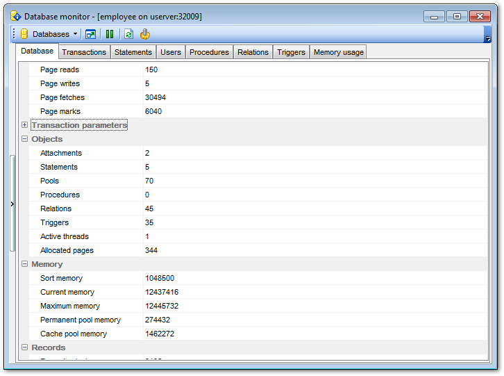 Database Monitor - Database overview