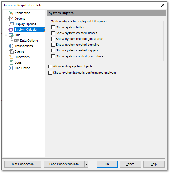 Database Registration Info - System objects