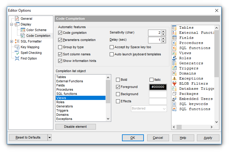 Editor Options - Display - Quick Code