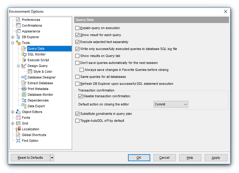 Environment Options - Tools - SQL Editor