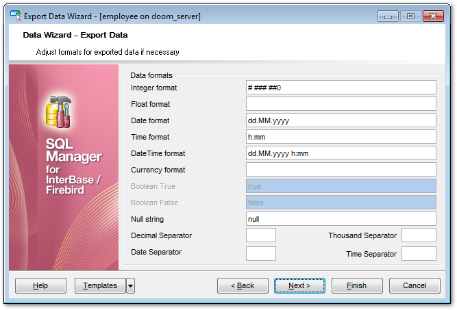 Export Data - Adjusting data formats