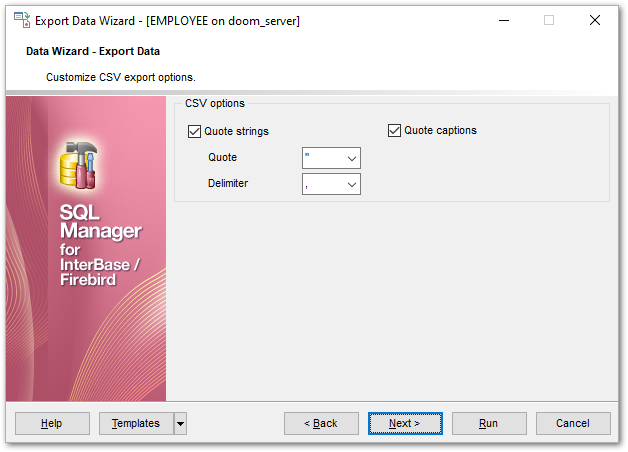 Export Data - Format-specific options - CSV