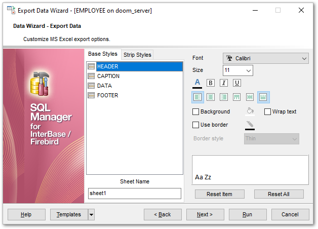 Export Data - Format-specific options - Excel 2007 - Base Styles