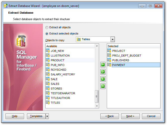 Extract Database - Selecting objects for structure extraction