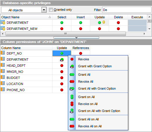 Grant Manager - Managing column permissions