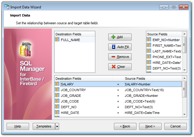 Import Data - Setting fields correspondence - Access