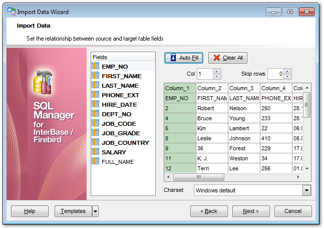 Import Data - Setting fields correspondence - CSV