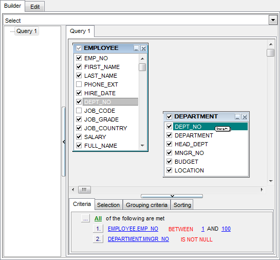 Query Builder - Joining two objects