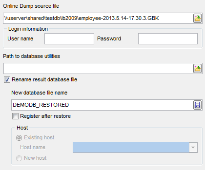 Restore Database - Restore online dump