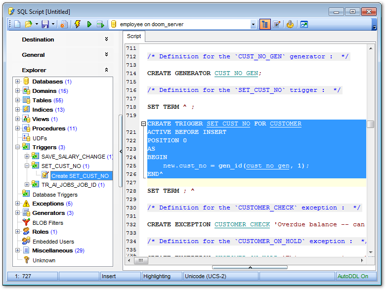 SQL Script Editor - Using Script Explorer