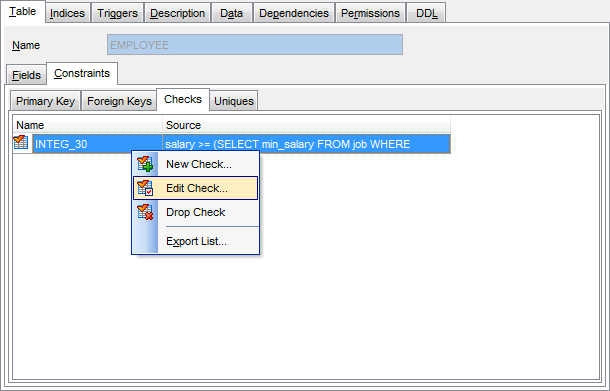 Table Editor - Constraints - Checks