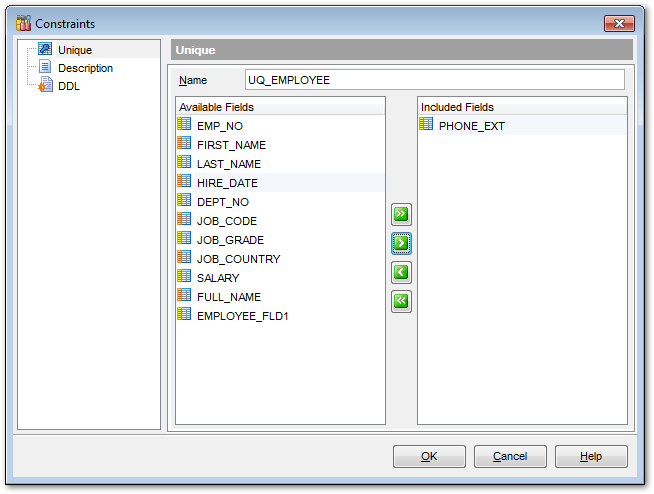 Tables - Constraints Editor - Unique