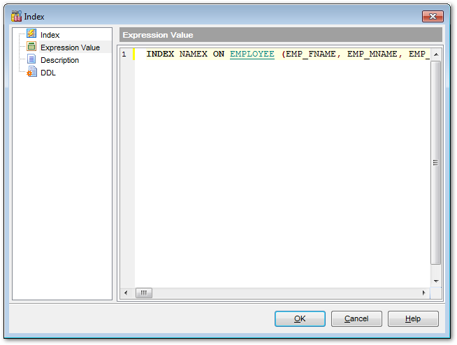 Tables - Index Editor - Expression