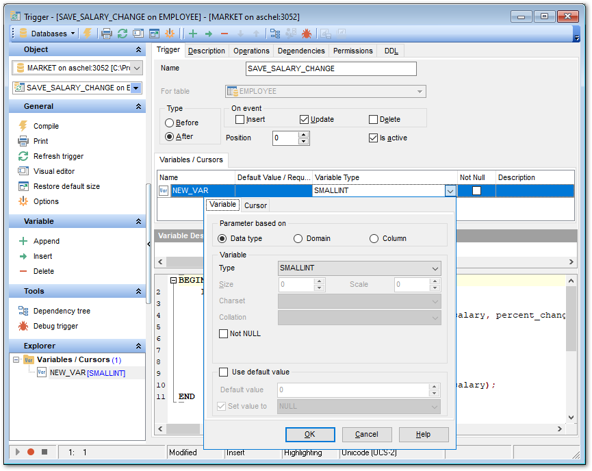 Trigger Editor - Editing trigger definition