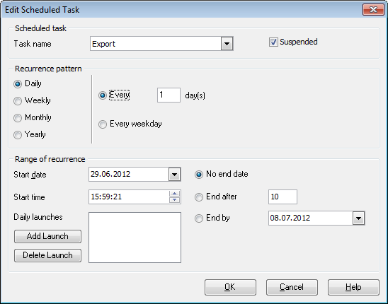 Scheduling and Performing tasks - Schedule Editor - Daily