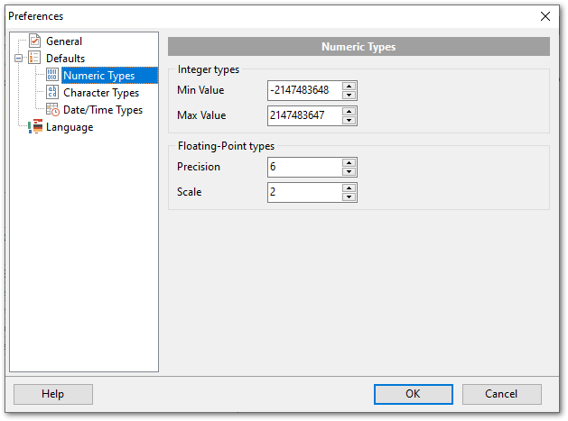 Preferences - Defaults - Numeric