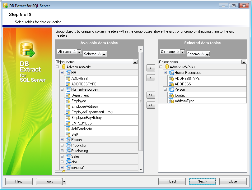 hs2111 - Step5 - Selecting tables for data extraction