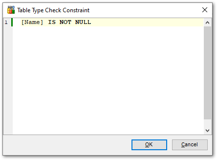 UDT Editor - Managing UDT checks - Table Type Check Constraint dialog