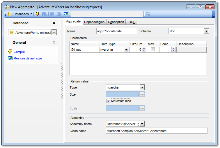 Aggregate Editor - Editing aggregate definition