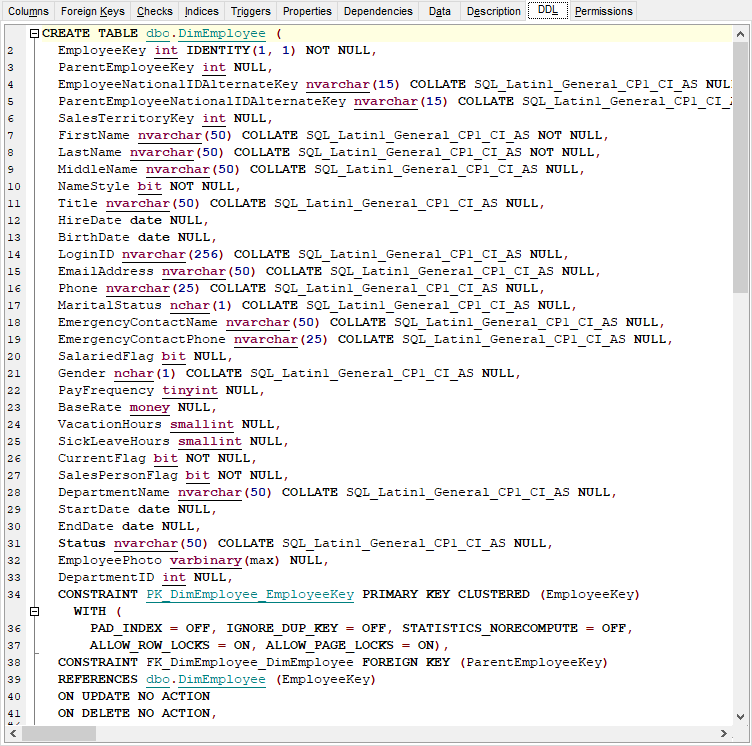 Appendix - Viewing DDL structure