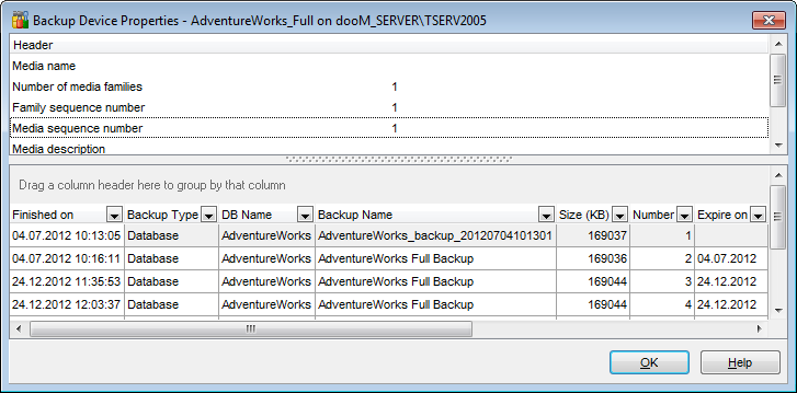 Backup Devices - Backup Device properties