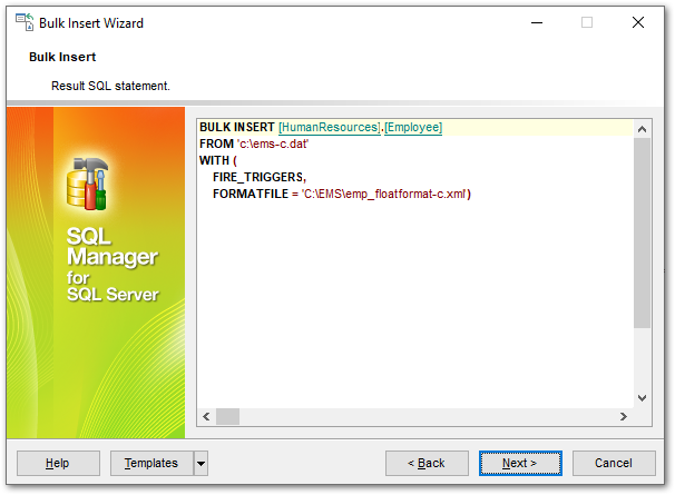 Bulk Insert - Viewing the result SQL statement