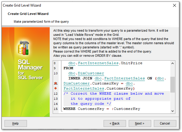 Create Grid Level - Query parameterization