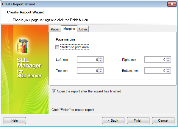 Create Report - Specifying margins