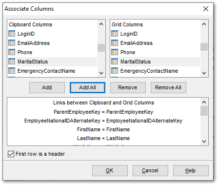 Data View - Grid View - Associate columns