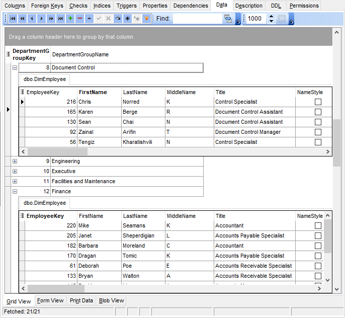 Data View - Grid View - Working in multi-level mode